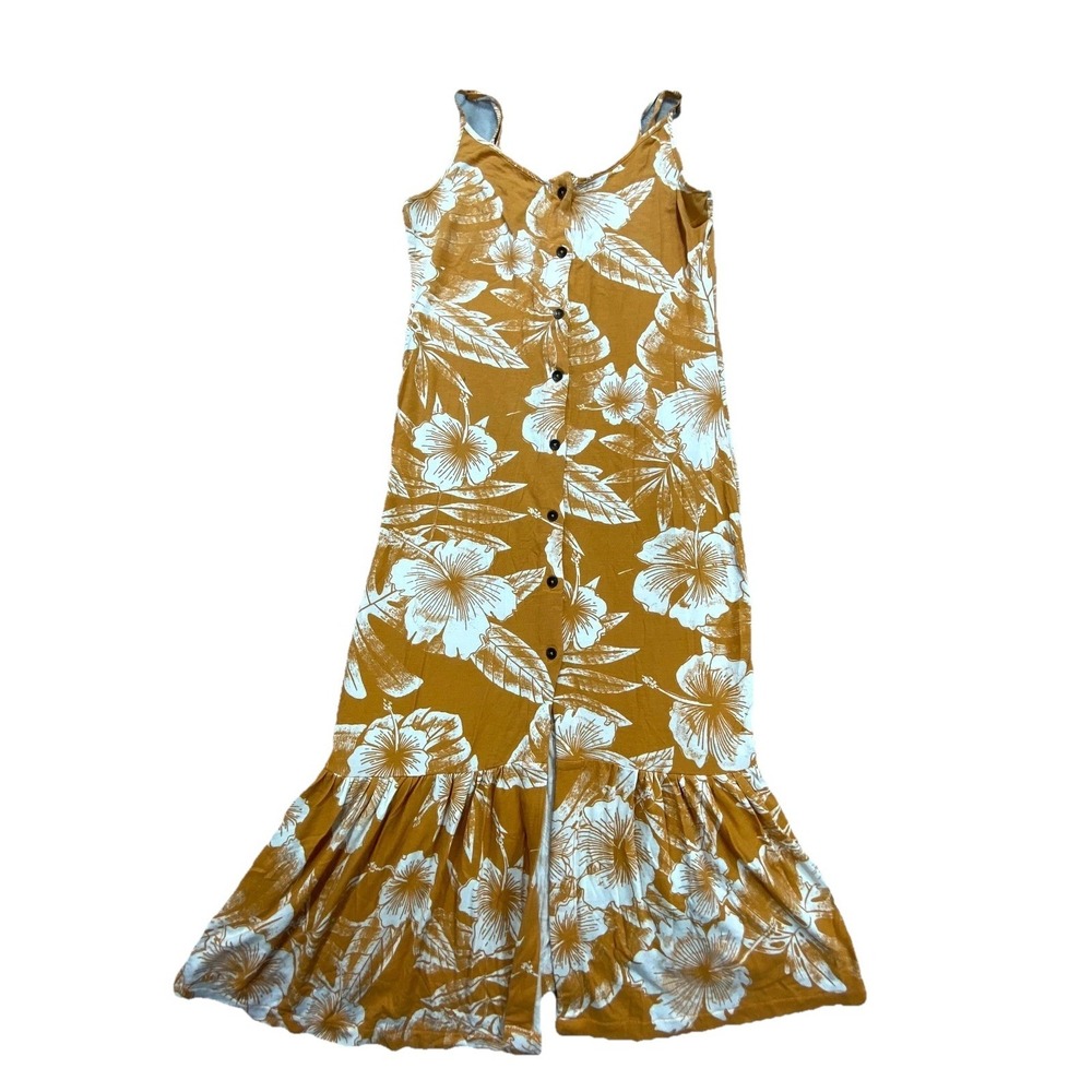 Roxy Midi Dress Women Small Yellow Floral Seaside State Flouncy Hem Button Front